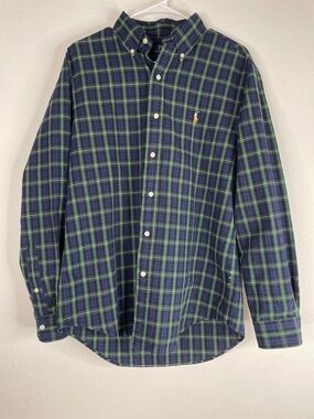 Ralph Lauren Green Navy Plaid Ivy League Outdoor Mens Medium Classic Fit Preppy